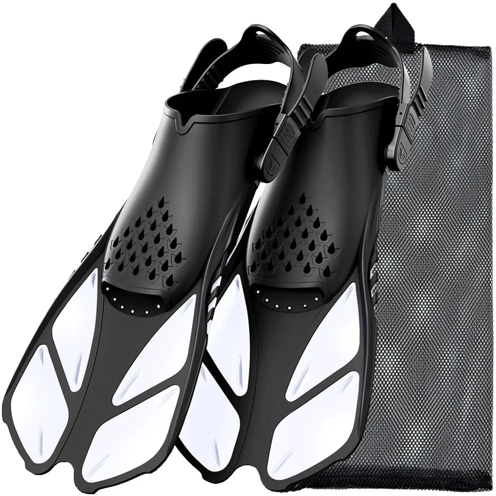 Palmes de plongée avec tuba, boucles réglables, palmes de natation, chaussures de plongée courtes en silicone, talon ouvert, taille de voyage, adulte, homme, femme