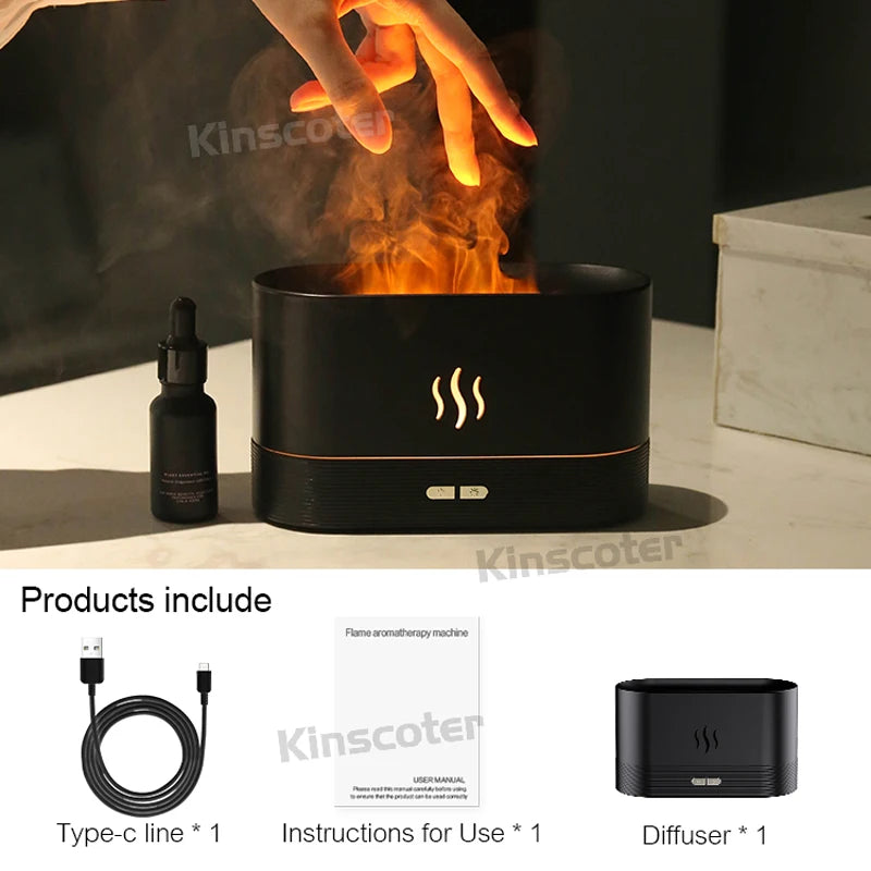 Diffuseur d'arômes KINSCOTER, humidificateur d'air à ultrasons, brumisateur frais, diffuseur à lampe LED à effet flamme pour huiles essentielles