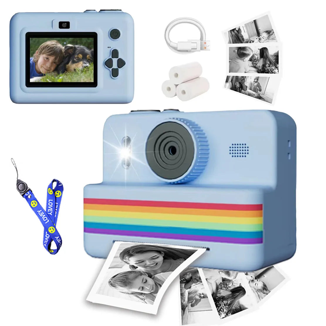 Appareil photo numérique pour enfants, mini imprimante portable, impression thermique instantanée, appareil photo pour enfants, vidéo HD 2,8 pouces, jouet, cadeaux