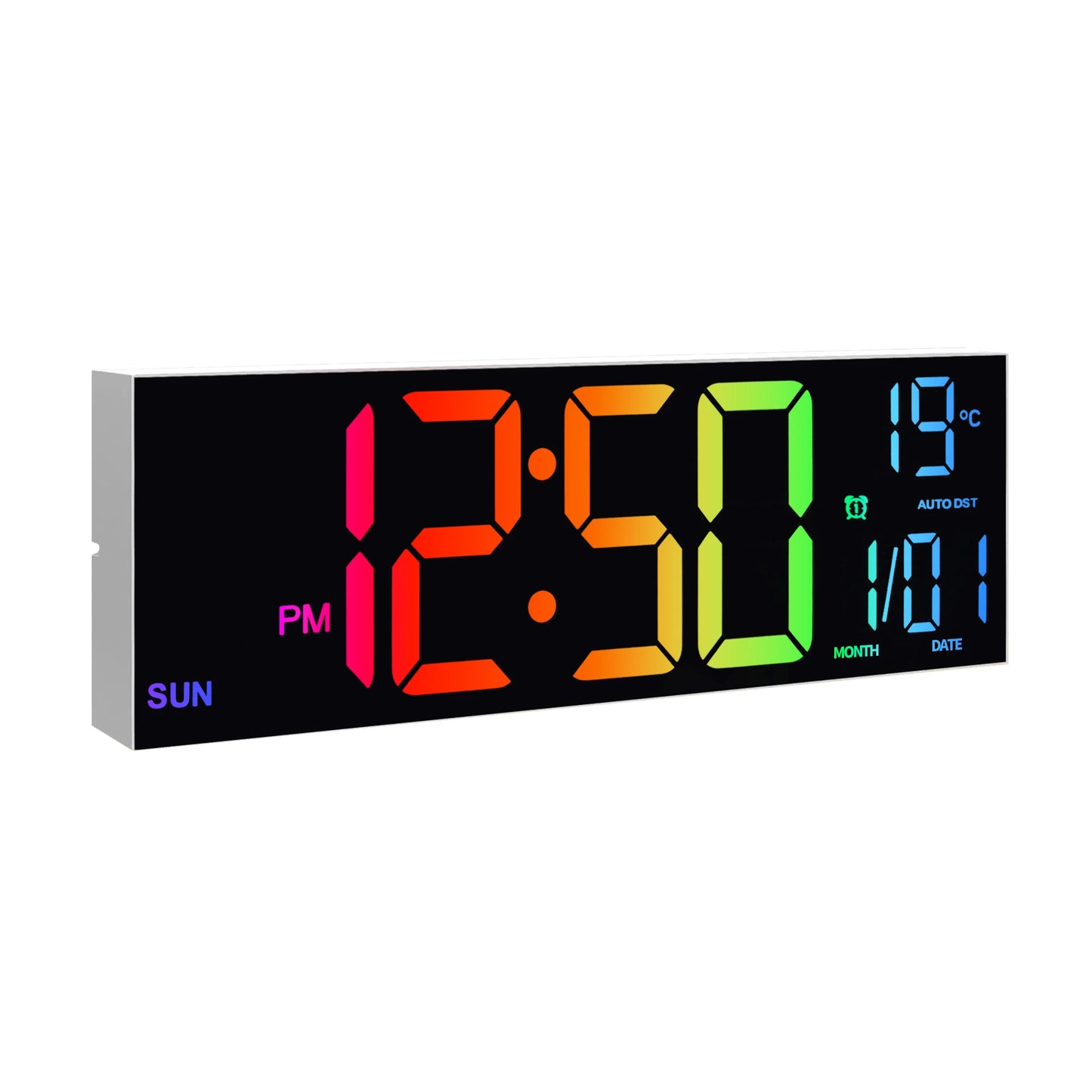 Horloge murale numérique de 16 pouces, grand écran LED avec télécommande, 8 couleurs RVB, alarme, heure d'été, température pour salon et cuisine.