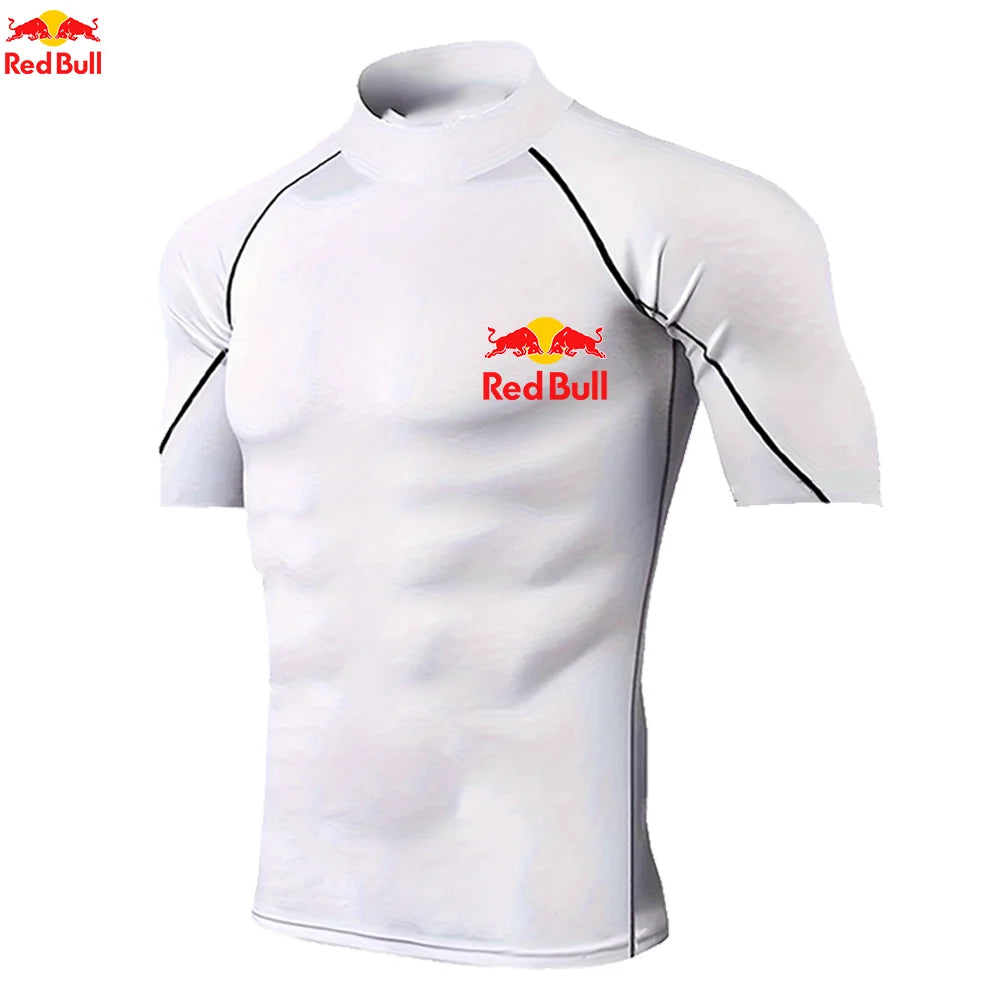 T-shirts de sport pour hommes, entraînement, exercice, compression, fitness, manches longues, sport, Red Bull, séchage rapide, serré, vêtements de sport