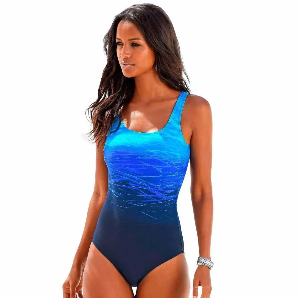Maillot de bain une pièce dos nu sexy pour femme, imprimé dégradé, accessoires de natation, tailles S à 2XL
