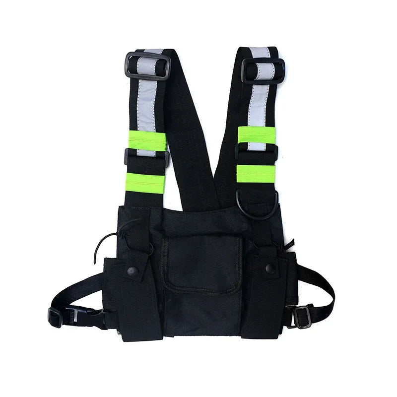 Sac de poitrine tactique fonctionnel pour hommes, sac banane tendance style hip-hop, style streetwear, unisexe, noir