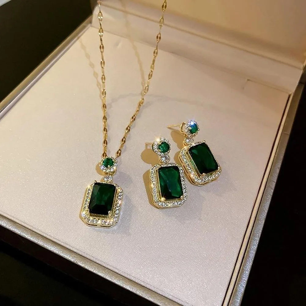 Ensemble de 4 pièces exquis collier, boucles d'oreilles, bague, bijoux à breloques pour femmes, cadeaux de mariée tendance