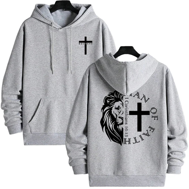 Sweats à capuche style Jésus-Christ 2025 Automne Hiver Nouveauté Sweats à capuche à manches longues Homme Off Faith Lion Imprimé Sweat à capuche Vêtements d'extérieur