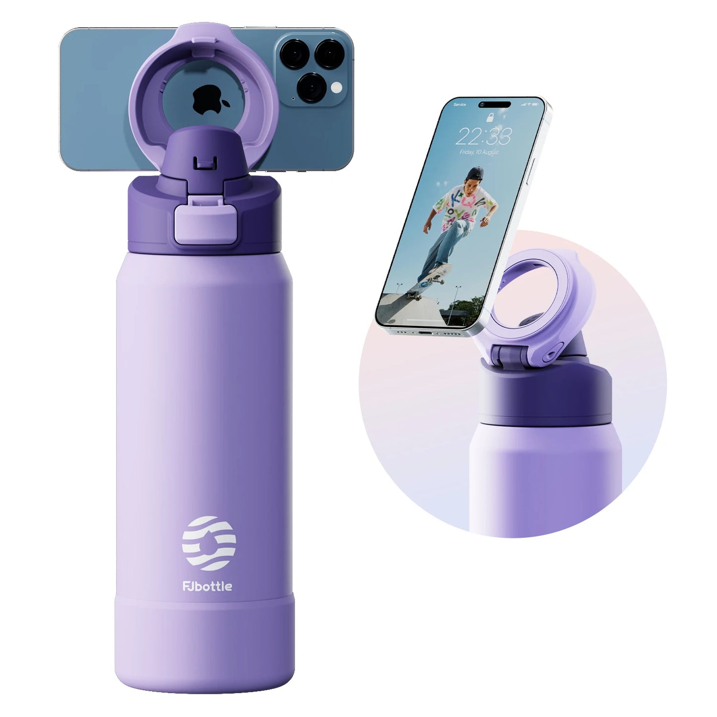 gourde isotherme magnétique en acier inoxydable avec support téléphone