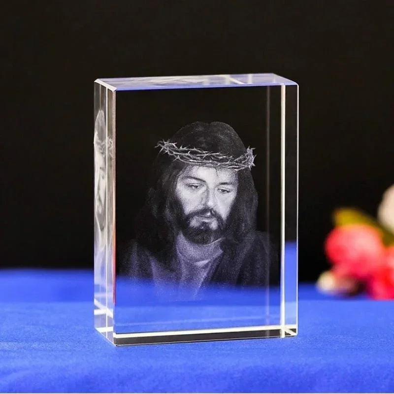 Types de portraits de Jésus catholique chrétien en cristal, ornements créatifs en croix sculptée en 3D, accessoires de décoration pour la maison, décor moderne