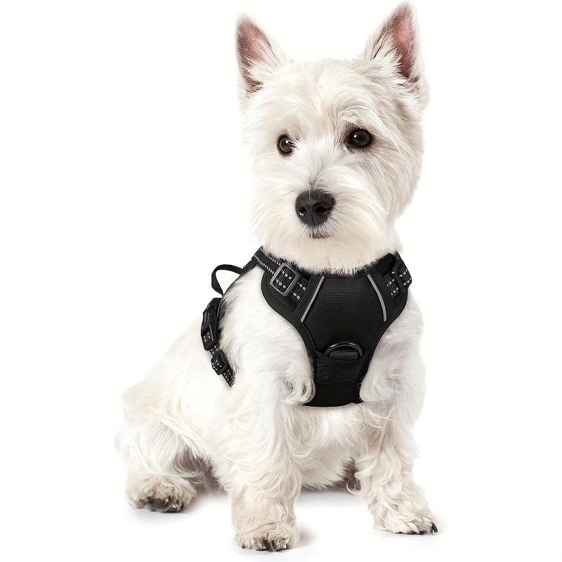 Harnais pour chien avec 2 attaches pour laisse, gilet rembourré, réfléchissant et antidérapant en tissu Oxford, poignée de contrôle facile, convient aux chiens de toutes tailles, protection ajustable, sans piles.