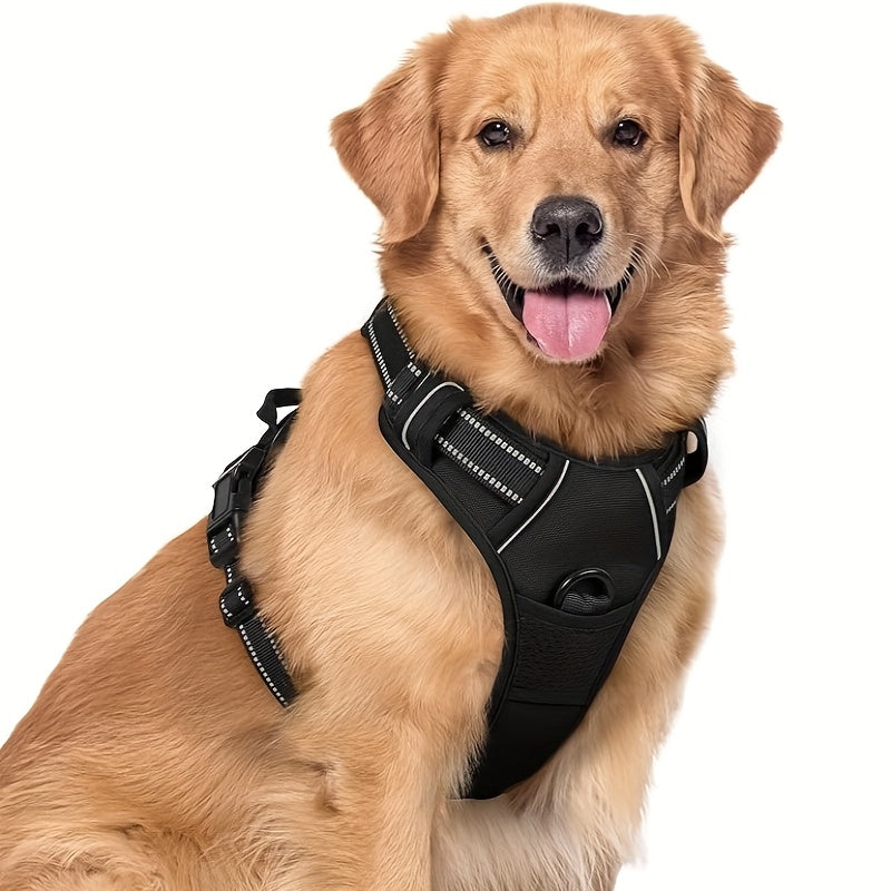 Harnais pour chien avec 2 attaches pour laisse, gilet rembourré, réfléchissant et antidérapant en tissu Oxford, poignée de contrôle facile, convient aux chiens de toutes tailles, protection ajustable, sans piles.