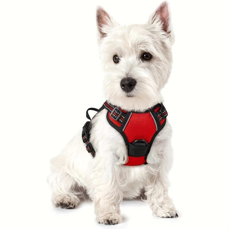 Harnais pour chien avec 2 attaches pour laisse, gilet rembourré, réfléchissant et antidérapant en tissu Oxford, poignée de contrôle facile, convient aux chiens de toutes tailles, protection ajustable, sans piles.