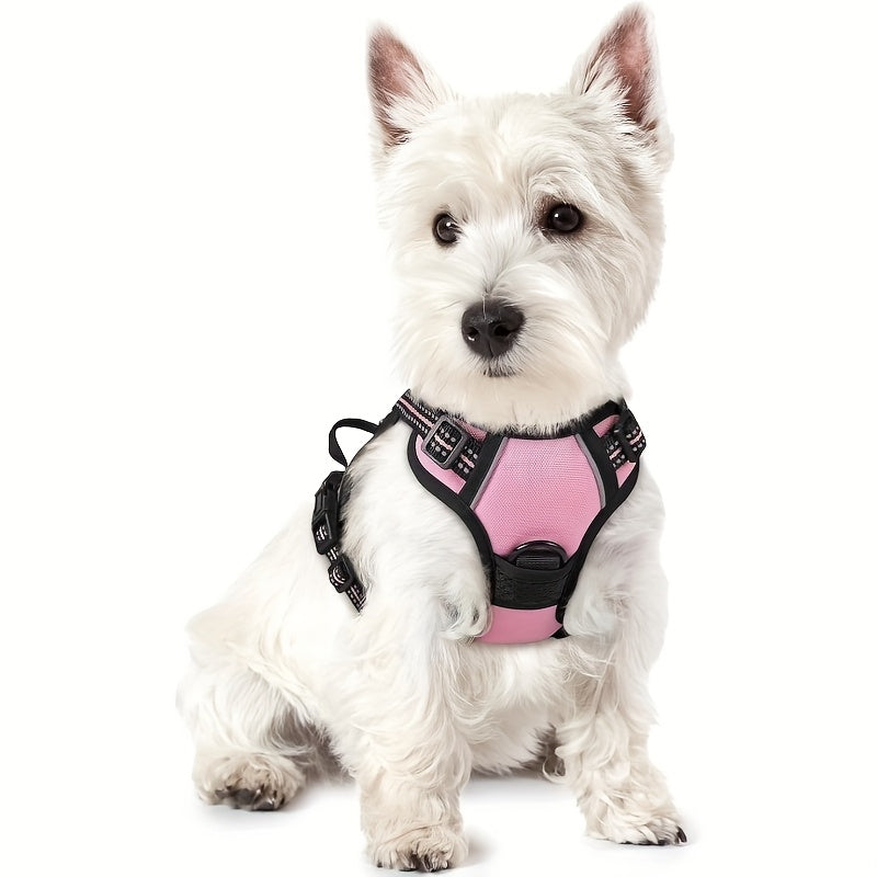 Harnais pour chien avec 2 attaches pour laisse, gilet rembourré, réfléchissant et antidérapant en tissu Oxford, poignée de contrôle facile, convient aux chiens de toutes tailles, protection ajustable, sans piles.
