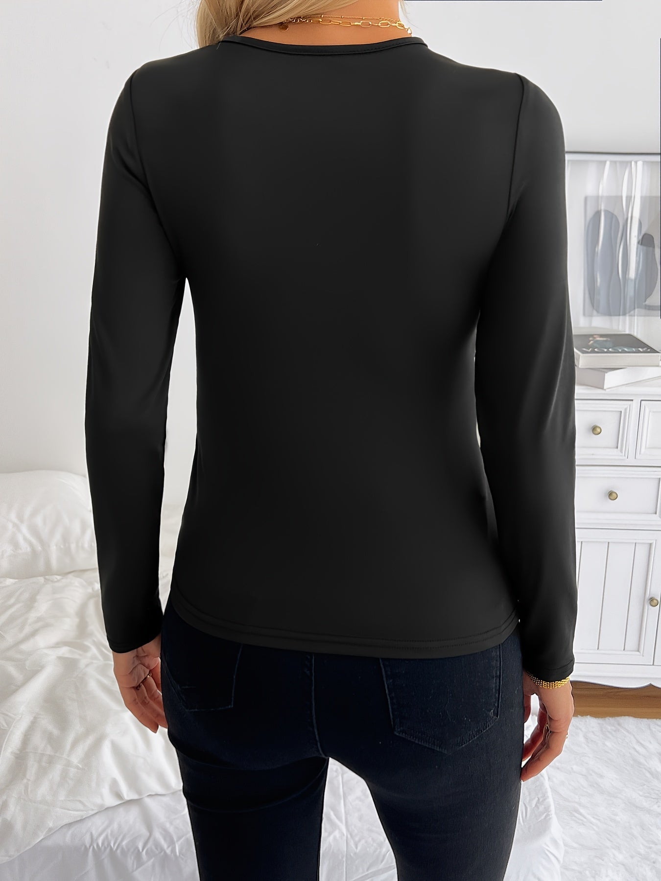 T-shirt à manches longues et découpes croisées, coupe slim, polyvalent, idéal pour le printemps et l'automne, vêtements pour femmes