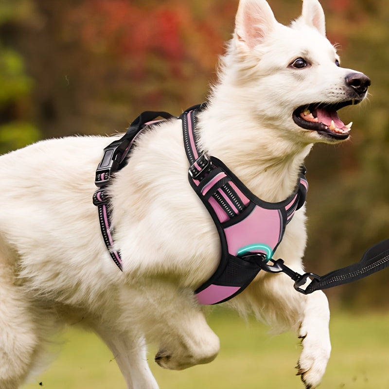 Harnais pour chien avec 2 attaches pour laisse, gilet rembourré, réfléchissant et antidérapant en tissu Oxford, poignée de contrôle facile, convient aux chiens de toutes tailles, protection ajustable, sans piles.