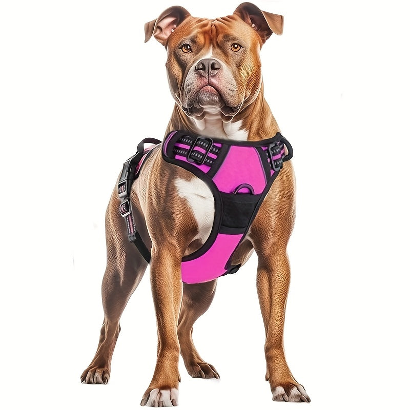 Harnais pour chien avec 2 attaches pour laisse, gilet rembourré, réfléchissant et antidérapant en tissu Oxford, poignée de contrôle facile, convient aux chiens de toutes tailles, protection ajustable, sans piles.