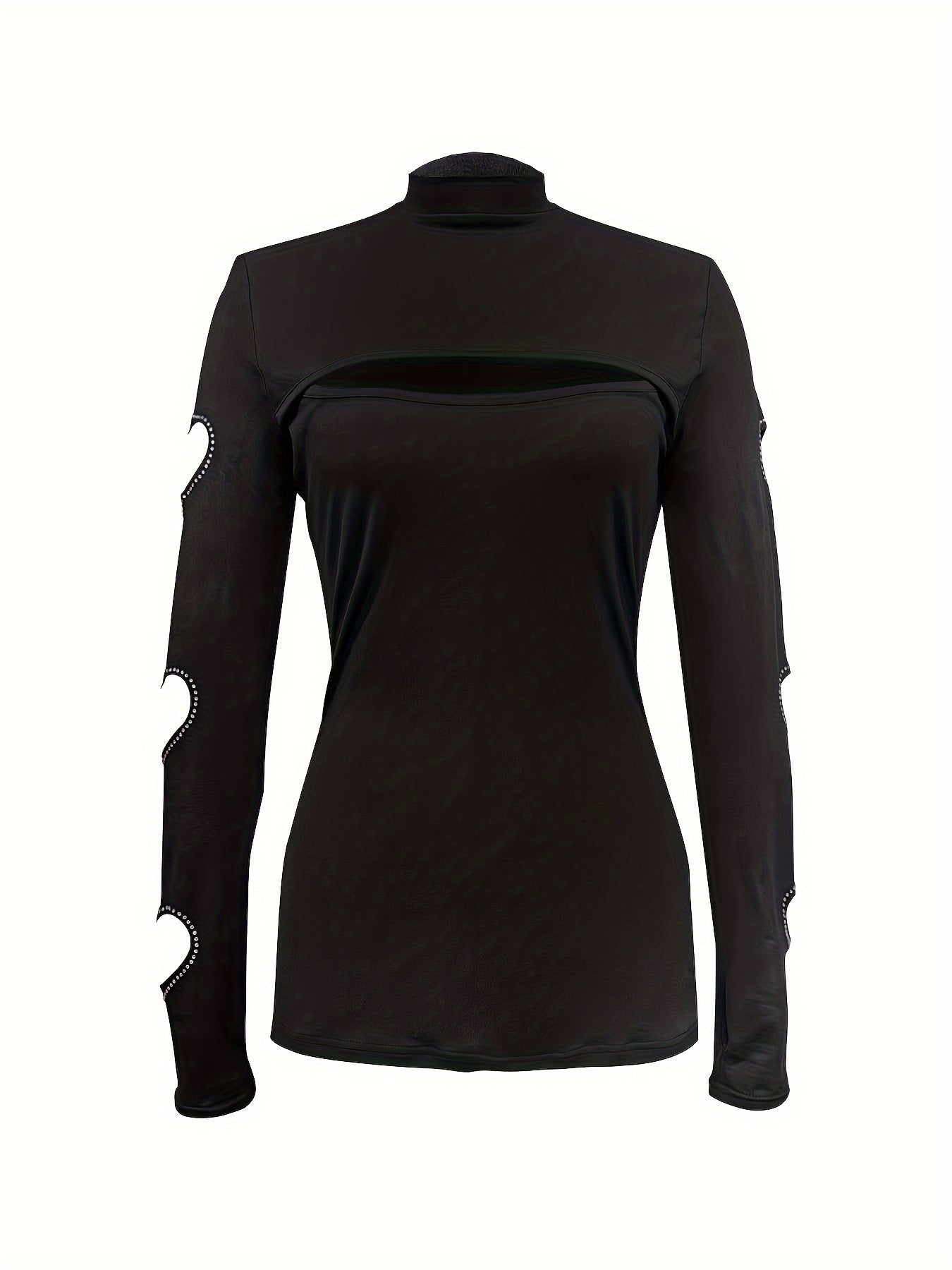 T-shirt slim à col montant découpé, haut à manches longues style années 2000 pour le printemps et l'automne, vêtements pour femmes