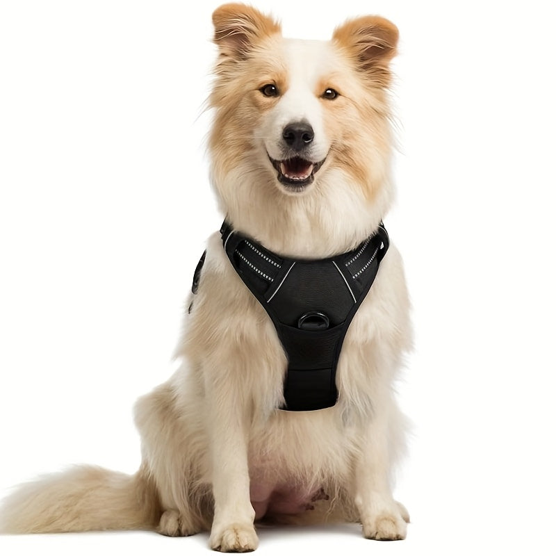 Harnais pour chien avec 2 attaches pour laisse, gilet rembourré, réfléchissant et antidérapant en tissu Oxford, poignée de contrôle facile, convient aux chiens de toutes tailles, protection ajustable, sans piles.