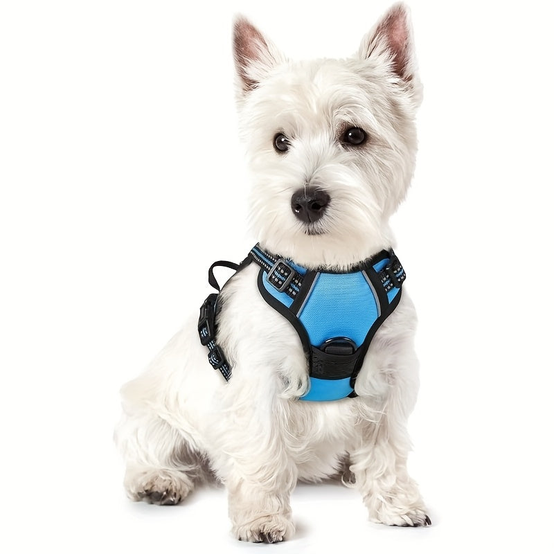 Harnais pour chien avec 2 attaches pour laisse, gilet rembourré, réfléchissant et antidérapant en tissu Oxford, poignée de contrôle facile, convient aux chiens de toutes tailles, protection ajustable, sans piles.