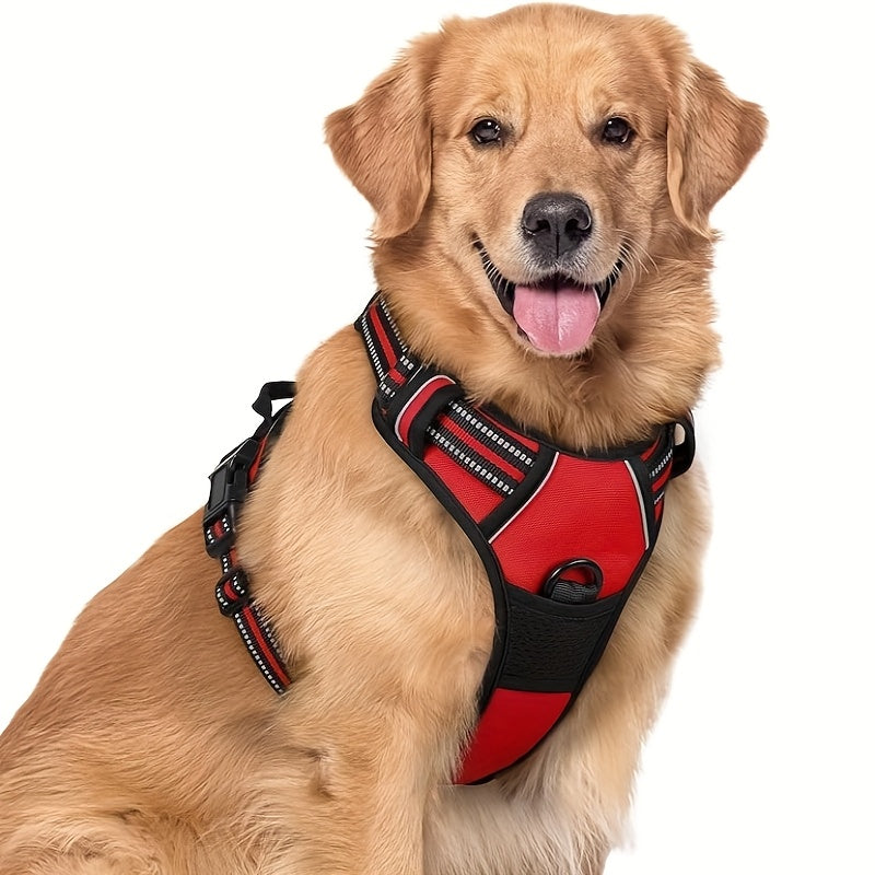 Harnais pour chien avec 2 attaches pour laisse, gilet rembourré, réfléchissant et antidérapant en tissu Oxford, poignée de contrôle facile, convient aux chiens de toutes tailles, protection ajustable, sans piles.