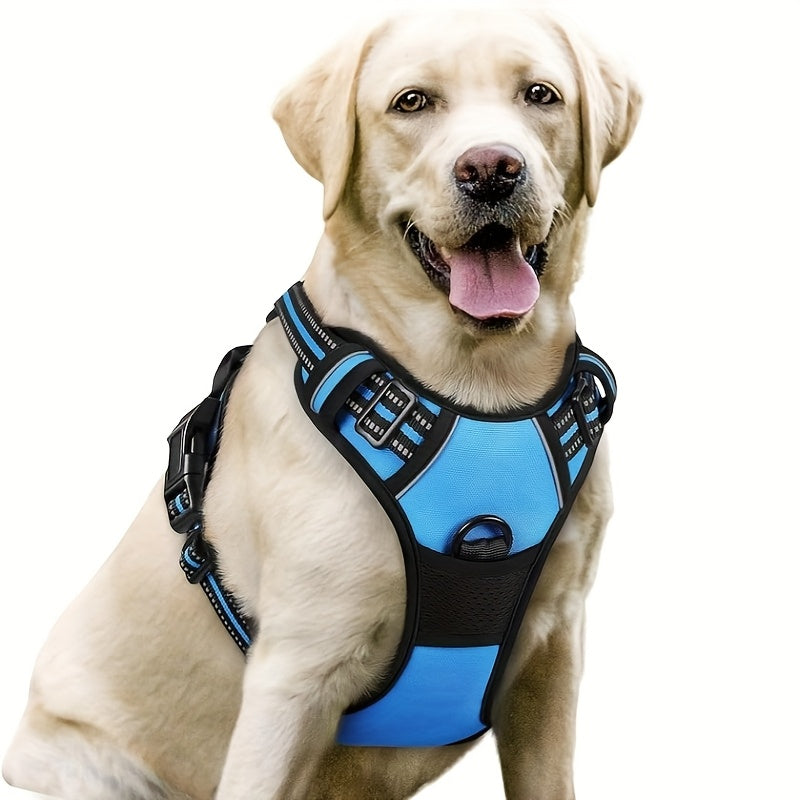 Harnais pour chien avec 2 attaches pour laisse, gilet rembourré, réfléchissant et antidérapant en tissu Oxford, poignée de contrôle facile, convient aux chiens de toutes tailles, protection ajustable, sans piles.