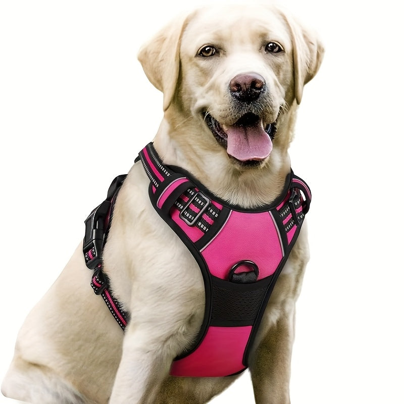Harnais pour chien avec 2 attaches pour laisse, gilet rembourré, réfléchissant et antidérapant en tissu Oxford, poignée de contrôle facile, convient aux chiens de toutes tailles, protection ajustable, sans piles.