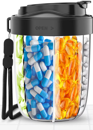 Pilulier de Voyage Grande Capacité – 7 Compartiments pour Vitamines, Gélules et Compléments Quotidiens