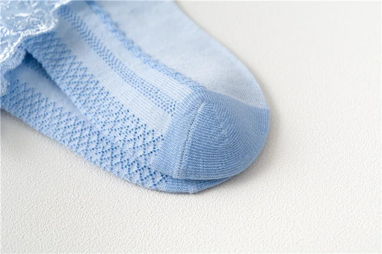 Lot de 10 paires de chaussettes pour bébé fille, en dentelle, à volants, en maille princesse, courtes, respirantes, en coton, blanches, roses et bleues