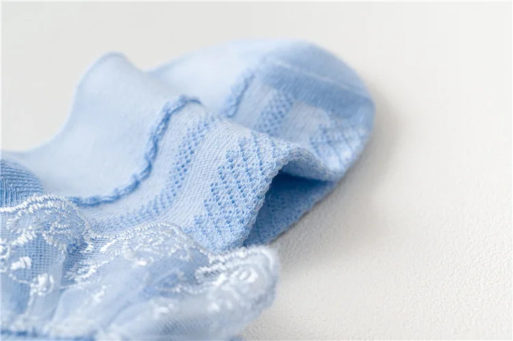 Lot de 10 paires de chaussettes pour bébé fille, en dentelle, à volants, en maille princesse, courtes, respirantes, en coton, blanches, roses et bleues