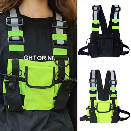 Sac de poitrine tactique fonctionnel pour hommes, sac banane tendance style hip-hop, style streetwear, unisexe, noir
