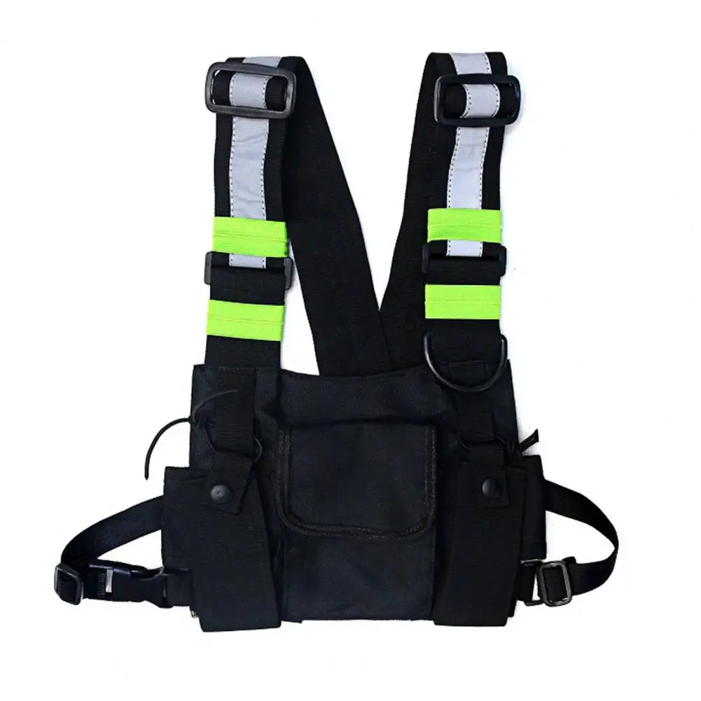 Sac de poitrine tactique fonctionnel pour hommes, sac banane tendance style hip-hop, style streetwear, unisexe, noir