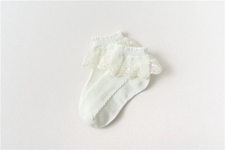 Lot de 10 paires de chaussettes pour bébé fille, en dentelle, à volants, en maille princesse, courtes, respirantes, en coton, blanches, roses et bleues