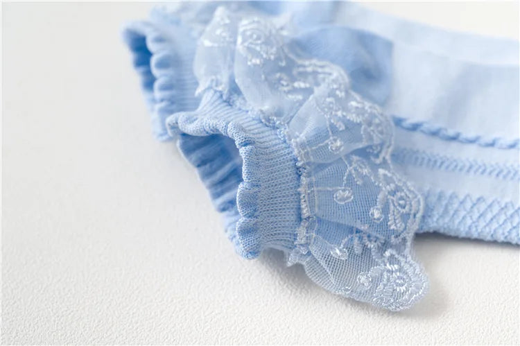 Lot de 10 paires de chaussettes pour bébé fille, en dentelle, à volants, en maille princesse, courtes, respirantes, en coton, blanches, roses et bleues