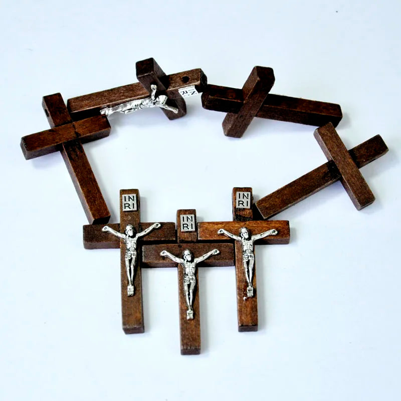 Lot de 50, 100 ou 200 pendentifs en bois avec croix de Jésus, breloques, ornements, bijoux, croyances chrétiennes et catholiques, LR4100