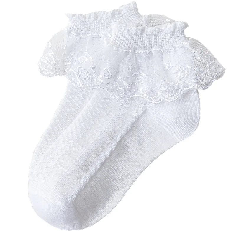 Lot de 10 paires de chaussettes pour bébé fille, en dentelle, à volants, en maille princesse, courtes, respirantes, en coton, blanches, roses et bleues