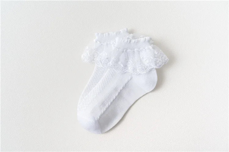 Lot de 10 paires de chaussettes pour bébé fille, en dentelle, à volants, en maille princesse, courtes, respirantes, en coton, blanches, roses et bleues