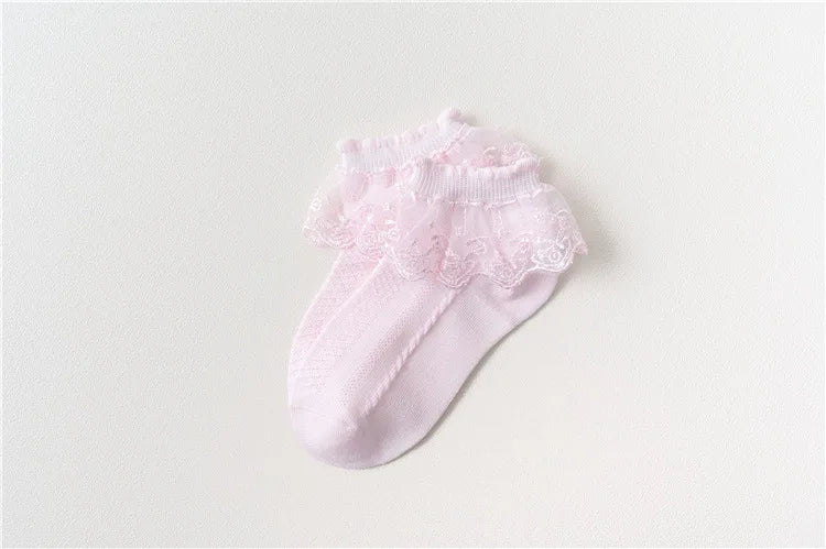 Lot de 10 paires de chaussettes pour bébé fille, en dentelle, à volants, en maille princesse, courtes, respirantes, en coton, blanches, roses et bleues