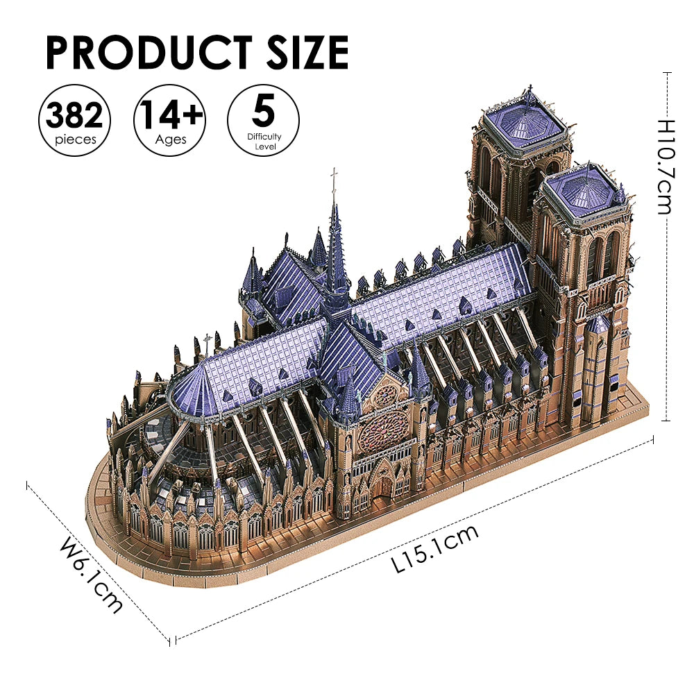 Puzzle 3D en métal Piececool, Cathédrale Notre-Dame de Paris, Kits de construction de modèles DIY, Jouets pour adultes, Cadeaux d'anniversaire