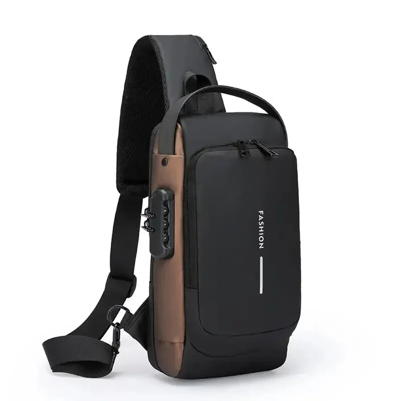 Sac bandoulière homme de marque, en cuir PU, style classique antivol, multifonctionnel.