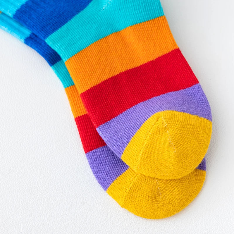 Lot de 5 paires de chaussettes arc-en-ciel pour fille, en coton, confortables, respirantes et douces