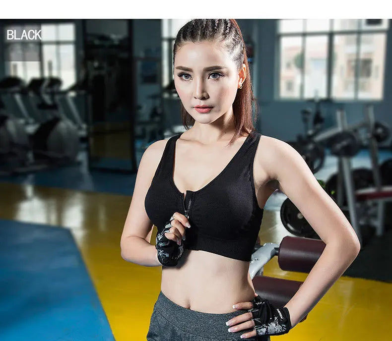Soutien-gorge de sport à fermeture éclair sur le devant, gilet de fitness, de course à pied, respirant, absorbant les chocs, pour femmes, soutien-gorge push-up, tailles S à 4XL