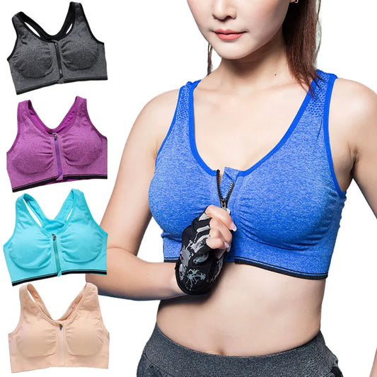 Soutien-gorge de sport à fermeture éclair sur le devant, gilet de fitness, de course à pied, respirant, absorbant les chocs, pour femmes, soutien-gorge push-up, tailles S à 4XL