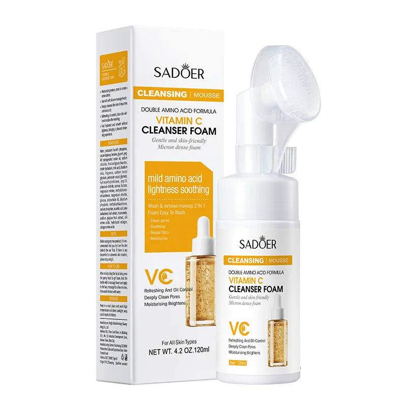 SAODER Q10 Vitamine C Nettoyant Visage Mousse Nettoyante Visage Mossee Hydratant Éclaircissant Soins de la Peau du Visage Produits
