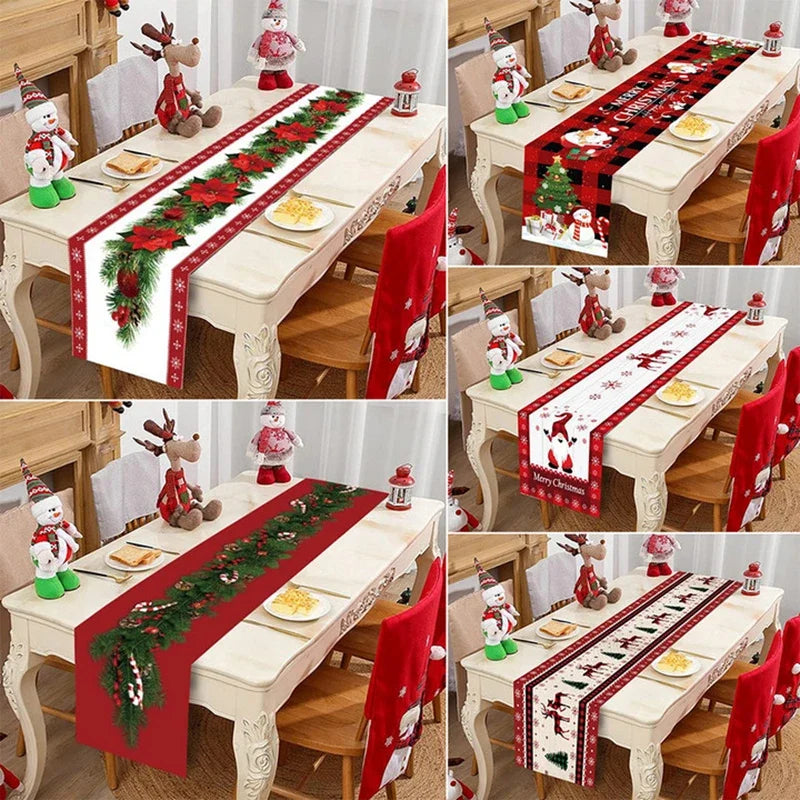 Chemin de table de Noël en tissu, décoration de table pour la maison, nappe 2024, ornement de Noël, cadeau du Nouvel An 2025