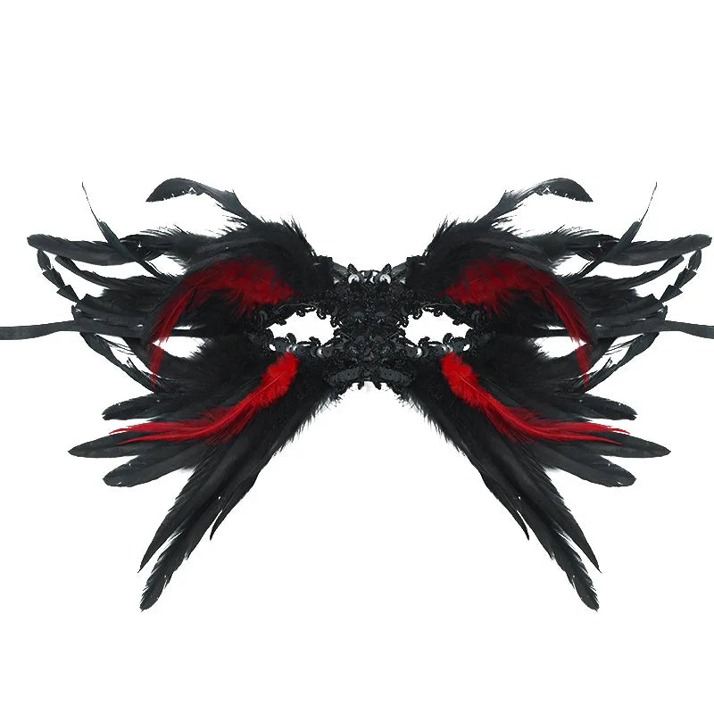 Masque de plumes populaire de style gothique pour Halloween, demi-masque en plumes pour mascarade de performance, élégant cache-yeux à paillettes