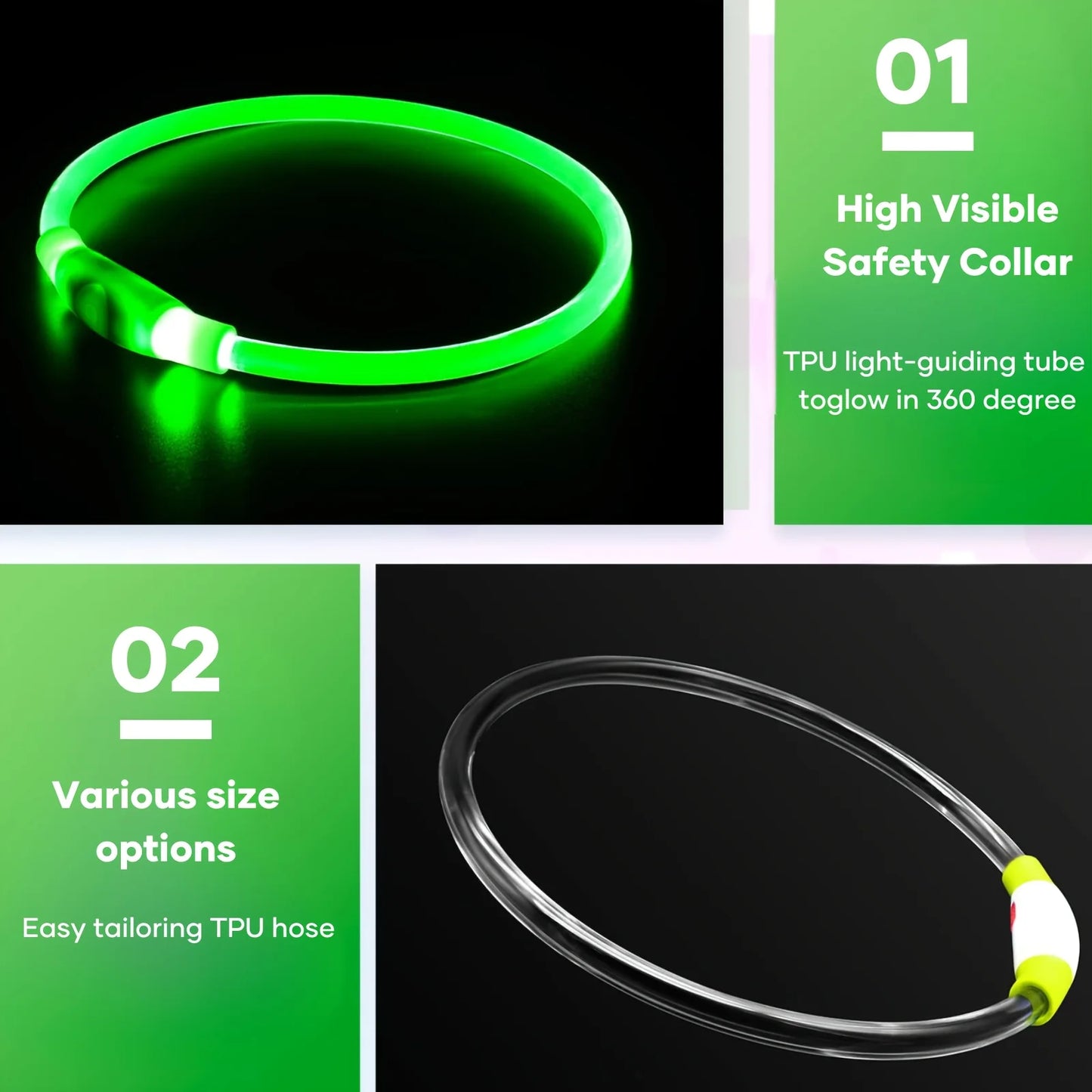Collier lumineux LED pour chien, rechargeable par USB, anti-perte