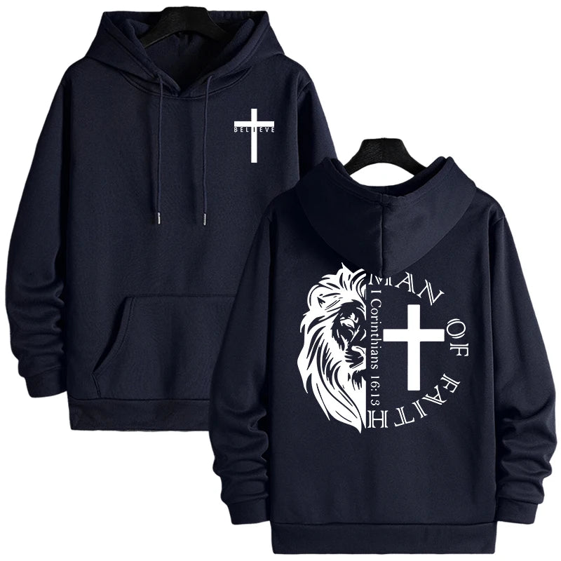 Sweats à capuche style Jésus-Christ 2025 Automne Hiver Nouveauté Sweats à capuche à manches longues Homme Off Faith Lion Imprimé Sweat à capuche Vêtements d'extérieur