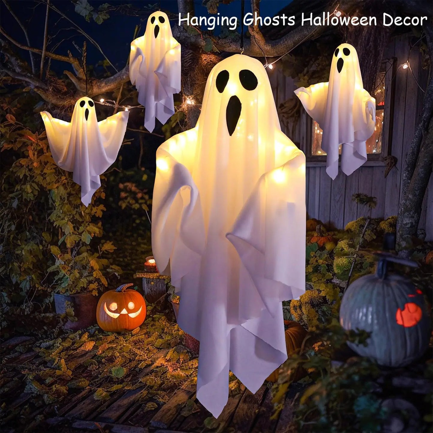 Décorations d'Halloween à suspendre avec lumière LED chaude pour intérieur et extérieur, idéal pour un porche, une cour ou comme cadeau