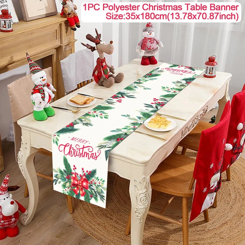 Chemin de table de Noël en tissu, décoration de table pour la maison, nappe 2024, ornement de Noël, cadeau du Nouvel An 2025