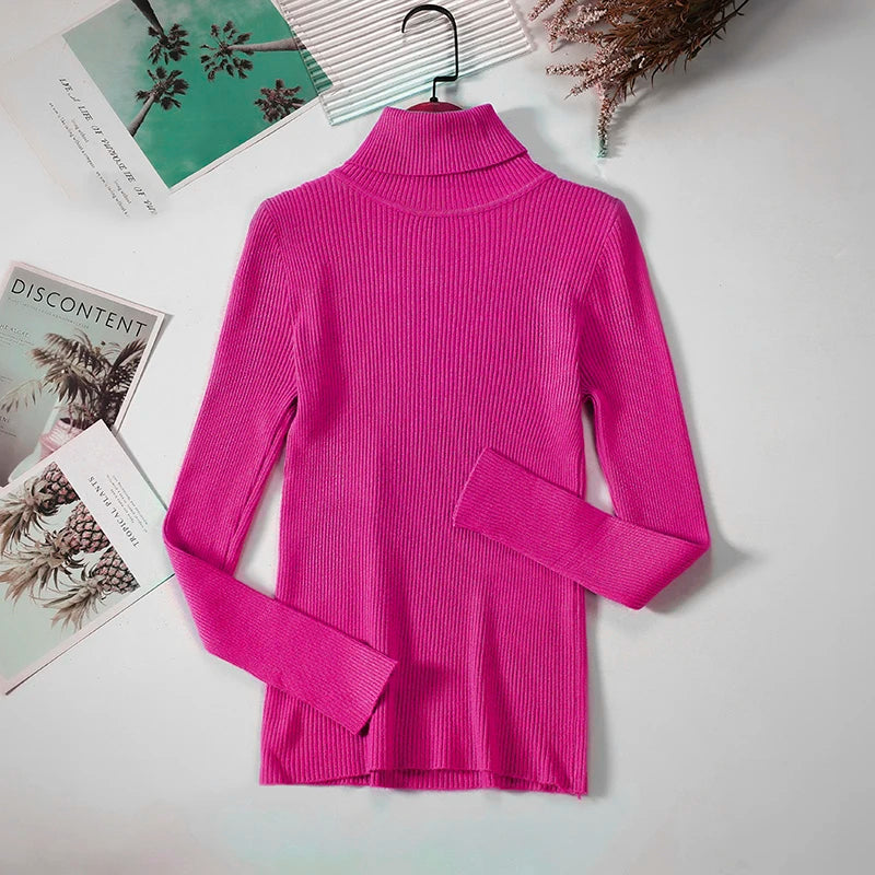 Pull col roulé en cachemire pour femme, tricoté, doux et basique, style décontracté, idéal pour l'automne et l'hiver