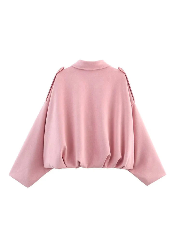 TFMLN Femmes Daim Bomber Veste Printemps Nouvelle Mode Manches Longues Fermeture Éclair Oversize Solide Bomber Manteau Chic Dame 2025 Streetwear