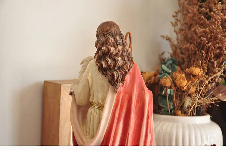 Figurine du Saint-Père Jésus, récits bibliques catholiques tenant un mouton, ornement pour la décoration de la maison ou du bureau, statue de croyance religieuse